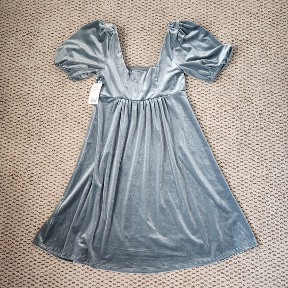 Vylette Turquoise Velvet Babydoll Dress - Picture 4 of 6